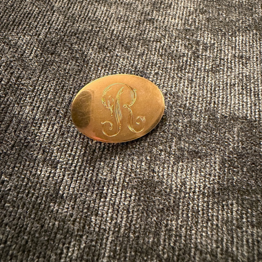 Gold-filled Oval Monogrammed Tie Clip “R”
